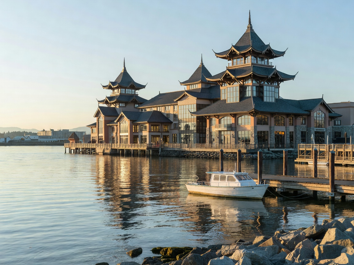 Waterfront perspective of River Rock Casino Resort in Richmond